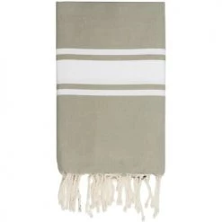 Febronie Décoration De Jardin Fouta En Coton Bande Blanche 100x200 Taupe Clair