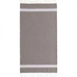 Febronie Décoration De Jardin Fouta En Coton Bande Blanche 100x200 Taupe Clair -Gants de toilette Soldes fouta en coton bande blanche 100x200 taupe clair 4
