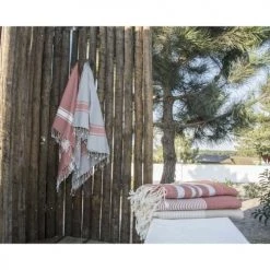 Febronie Décoration De Jardin Fouta En Coton Bande Blanche 100x200 Terracotta -Gants de toilette Soldes fouta en coton bande blanche 100x200 terracotta 3