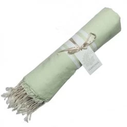 Febronie Décoration De Jardin Fouta En Coton Bande Blanche 100x200 Vert Amande -Gants de toilette Soldes fouta en coton bande blanche 100x200 vert amande 2