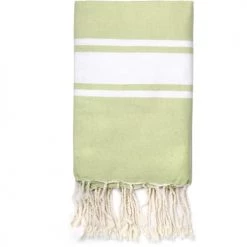 Febronie Décoration De Jardin Fouta En Coton Bande Blanche 100x200 Vert Amande