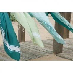 Febronie Décoration De Jardin Fouta En Coton Bande Blanche 100x200 Vert Amande -Gants de toilette Soldes fouta en coton bande blanche 100x200 vert amande 5