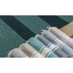 Febronie Décoration De Jardin Fouta En Coton Bande Blanche 100x200 Vert Canard -Gants de toilette Soldes fouta en coton bande blanche 100x200 vert canard 3