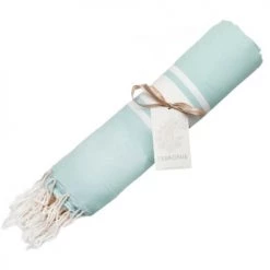 Febronie Décoration De Jardin Fouta En Coton Bande Blanche 100x200 Vert D'eau -Gants de toilette Soldes fouta en coton bande blanche 100x200 vert d eau 3