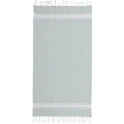 Febronie Décoration De Jardin Fouta En Coton Bande Blanche 100x200 Vert D'eau -Gants de toilette Soldes fouta en coton bande blanche 100x200 vert d eau 4