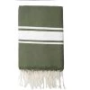 Febronie Décoration De Jardin Fouta En Coton Bande Blanche 100x200 Vert Kaki -Gants de toilette Soldes fouta en coton bande blanche 100x200 vert kaki