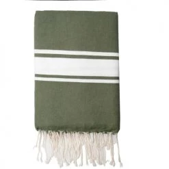 Febronie Décoration De Jardin Fouta En Coton Bande Blanche 100x200 Vert Kaki