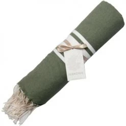 Febronie Décoration De Jardin Fouta En Coton Bande Blanche 100x200 Vert Kaki -Gants de toilette Soldes fouta en coton bande blanche 100x200 vert kaki 3