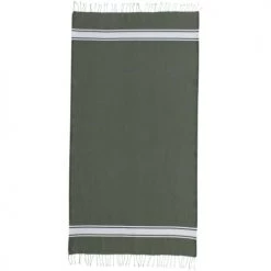 Febronie Décoration De Jardin Fouta En Coton Bande Blanche 100x200 Vert Kaki -Gants de toilette Soldes fouta en coton bande blanche 100x200 vert kaki 4