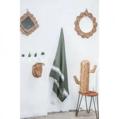 Febronie Décoration De Jardin Fouta En Coton Bande Blanche 100x200 Vert Kaki -Gants de toilette Soldes fouta en coton bande blanche 100x200 vert kaki 5