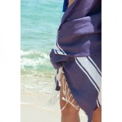 Febronie Décoration De Jardin Fouta En Coton Bande Blanche 100x200 Violet Améthyste -Gants de toilette Soldes fouta en coton bande blanche 100x200 violet amethyste 2