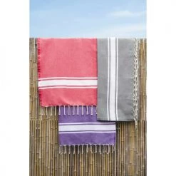 Febronie Décoration De Jardin Fouta En Coton Bande Blanche 100x200 Violet Améthyste -Gants de toilette Soldes fouta en coton bande blanche 100x200 violet amethyste 3