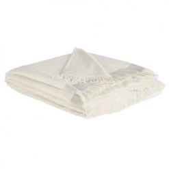 Maisons Du Monde Accessoires Et Serviettes De Plage  Fouta En Coton Et Lin Vert Kaki Et Beige à Franges 100x180