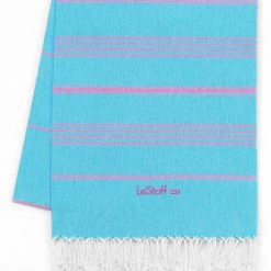 LeStoff France Accessoires Et Serviettes De Plage  Fouta En Coton Peigné Aqua-Rose 100 X 180 Cm