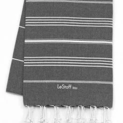 LeStoff France Accessoires Et Serviettes De Plage  Fouta En Coton Peigné BIO Anthracite 95 X 180 Cm