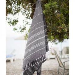 LeStoff France Accessoires Et Serviettes De Plage  Fouta En Coton Peigné BIO Anthracite 95 X 180 Cm -Gants de toilette Soldes fouta en coton peigne bio anthracite 95 x 180 cm 3