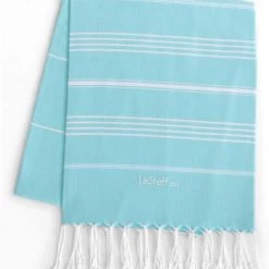 LeStoff France Accessoires Et Serviettes De Plage  Fouta En Coton Peigné BIO Aqua Marina 95 X 180 Cm