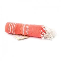 LeStoff France Accessoires Et Serviettes De Plage  Fouta En Coton Peigné BIO Corail 95 X 180 Cm -Gants de toilette Soldes fouta en coton peigne bio corail 95 x 180 cm 2