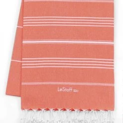 LeStoff France Accessoires Et Serviettes De Plage  Fouta En Coton Peigné BIO Corail 95 X 180 Cm