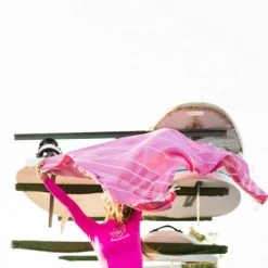 LeStoff France Accessoires Et Serviettes De Plage  Fouta En Coton Peigné BIO Fuchsia 95 X 180 Cm -Gants de toilette Soldes fouta en coton peigne bio fuchsia 95 x 180 cm 3