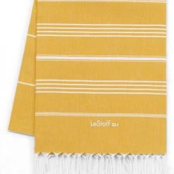LeStoff France Accessoires Et Serviettes De Plage  Fouta En Coton Peigné BIO Jaune 95 X 180 Cm