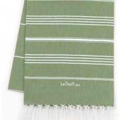 LeStoff France Accessoires Et Serviettes De Plage  Fouta En Coton Peigné BIO Olive 95 X 180 Cm