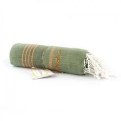 LeStoff France Accessoires Et Serviettes De Plage  Fouta En Coton Peigné BIO Olive-Orange 95 X 180 Cm -Gants de toilette Soldes fouta en coton peigne bio olive orange 95 x 180 cm 2