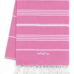 LeStoff France Accessoires Et Serviettes De Plage  Fouta En Coton Peigné BIO Rose Bonbon 95 X 180 Cm