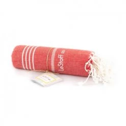 LeStoff France Accessoires Et Serviettes De Plage  Fouta En Coton Peigné BIO Rouge 95 X 180 Cm -Gants de toilette Soldes fouta en coton peigne bio rouge 95 x 180 cm 2