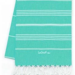 LeStoff France Accessoires Et Serviettes De Plage  Fouta En Coton Peigné BIO Turquoise 95 X 180 Cm