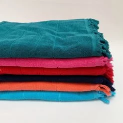 Le Comptoir De La Plage Accessoires Et Serviettes De Plage  Fouta Hammam éponge Bouclette Bleu Canard 150 X 180 -Gants de toilette Soldes fouta hammam eponge bouclette bleu canard 150 x 180 3