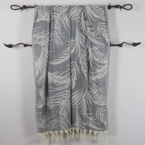 Fouta Futée Décoration De Jardin Fouta Palmiers 100% Coton Avec Franges Grise 100x180cm 4 Fouta Futée Décoration De Jardin Fouta Palmiers 100% Coton Avec Franges Grise 100x180cm – Image 2