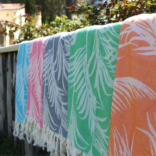 Fouta Futée Décoration De Jardin Fouta Palmiers 100% Coton Avec Franges Grise 100x180cm 5 Fouta Futée Décoration De Jardin Fouta Palmiers 100% Coton Avec Franges Grise 100x180cm – Image 3