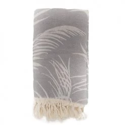 Fouta Futée Décoration De Jardin Fouta Palmiers 100% Coton Avec Franges Grise 100x180cm