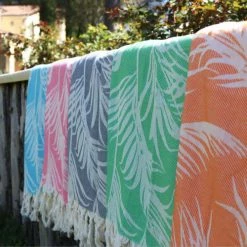 Fouta Futée Décoration De Jardin Fouta Palmiers 100% Coton Avec Franges Orange 100x180cm -Gants de toilette Soldes fouta palmiers 100 coton avec franges orange 100x180cm 2