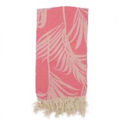 Fouta Futée Décoration De Jardin Fouta Palmiers 100% Coton Avec Franges Rose 100x180cm