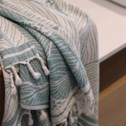 Maison Jean-Vier Accessoires Et Serviettes De Plage  Fouta Turquoise 90x160 Cm -Gants de toilette Soldes fouta turquoise 90x160 cm 4