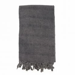 Fouta Futée Décoration De Jardin Fouta Vintage 100% Coton Avec Franges Noire 95 X 170 Cm