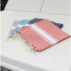 Febronie Décoration De Jardin Fouta XXL En Coton 200x200 Orange Corail -Gants de toilette Soldes fouta xxl en coton 200x200 orange corail 5