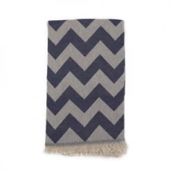 Fouta Futée Décoration De Jardin Fouta Zig-zag 100% Coton Bleu Marin Avec Franges 95x170cm