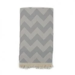 Fouta Futée Décoration De Jardin Fouta Zig-zag Grise 100% Coton Avec Franges 95x170cm