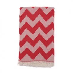 Fouta Futée Décoration De Jardin Fouta Zig-zag Rouge 100% Coton Avec Franges 95x170cm