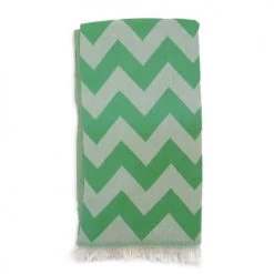 Fouta Futée Décoration De Jardin Fouta Zig-zag Verte 100% Coton Avec Franges 95x170cm