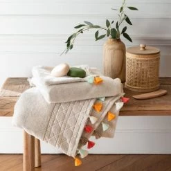 Carré Blanc Serviettes De Toilette Gant De Toilette Coton Beige Craie -Gants de toilette Soldes gant de toilette coton beige craie 4