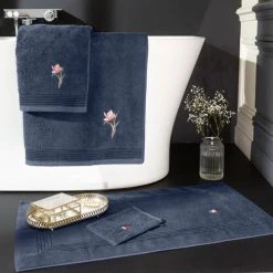 Carré Blanc Serviettes De Toilette Gant De Toilette Coton Bleu -Gants de toilette Soldes gant de toilette coton bleu 4