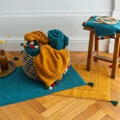 Carré Blanc Serviettes De Toilette Gant De Toilette Coton Bleu Canard -Gants de toilette Soldes gant de toilette coton bleu canard 5