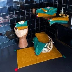 Carré Blanc Serviettes De Toilette Gant De Toilette Coton Curcuma -Gants de toilette Soldes gant de toilette coton curcuma 5