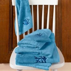 Carré Blanc Serviettes De Toilette Gant De Toilette Coton Et Viscose De Bambou Bleu -Gants de toilette Soldes gant de toilette coton et viscose de bambou bleu 4