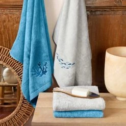 Carré Blanc Serviettes De Toilette Gant De Toilette Coton Et Viscose De Bambou Bleu -Gants de toilette Soldes gant de toilette coton et viscose de bambou bleu 5