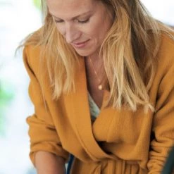 Olivier Desforges Peignoirs Et Chaussons De Bain Kimono Coton Nid D'abeille Jaune L -Gants de toilette Soldes kimono coton nid d abeille jaune l 2